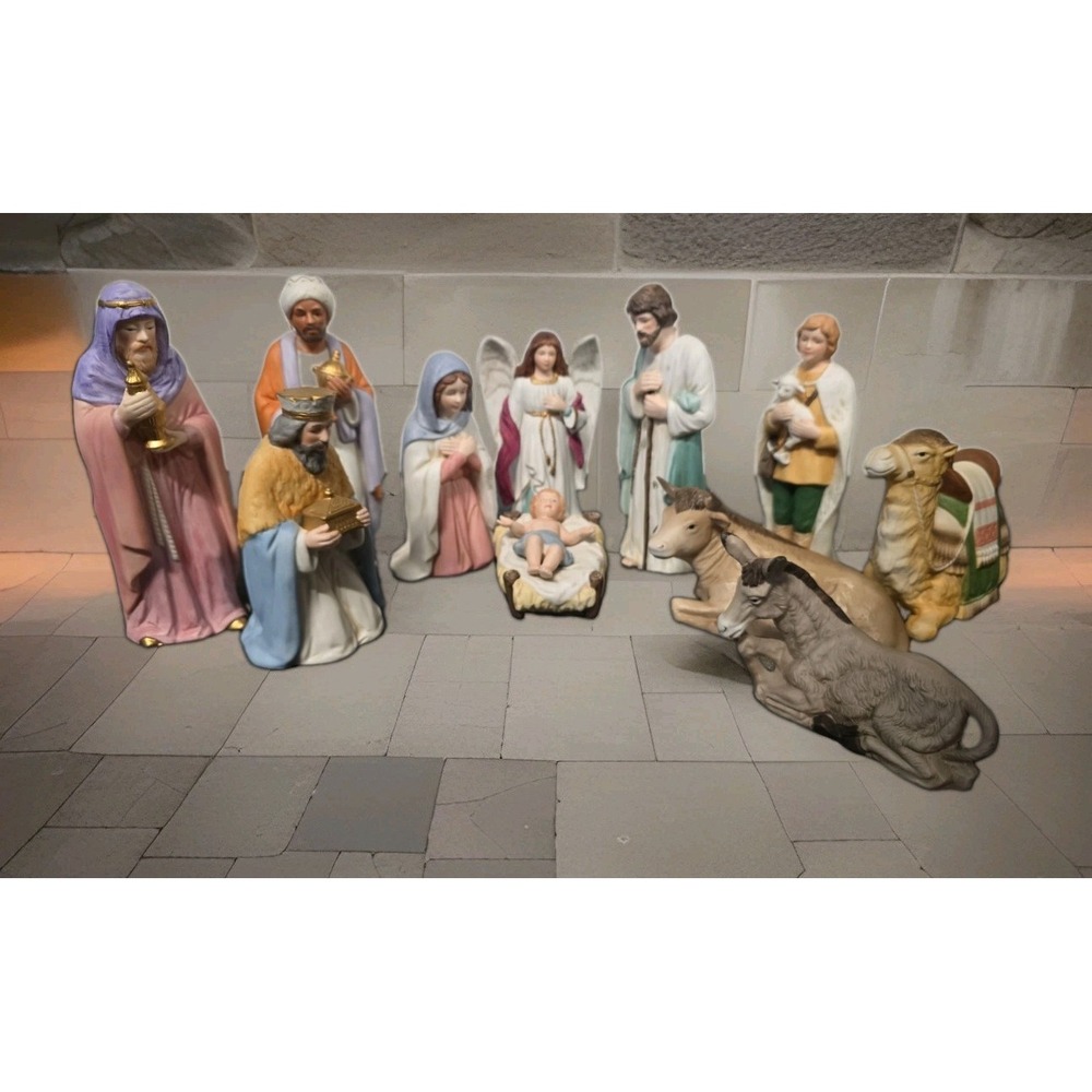 Vtg Homco 11 Piece Bisque Porcelain Nativity Set #5110